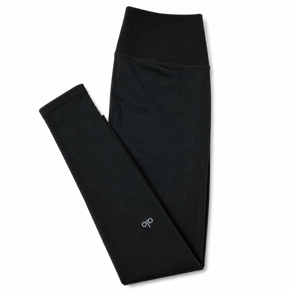 Alo Yoga Ribbed 7/8 Leggings Womens XS Dark Green High Waist Pilates Athletic
